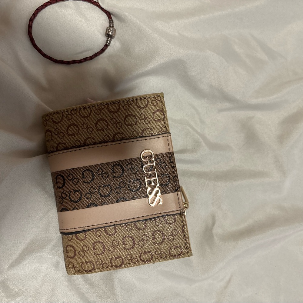 Guess Brown and Tan Wallet with Monogram Pattern